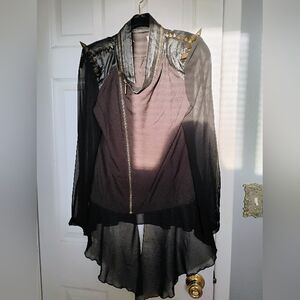 Black Sheer Sleeve Edgey Jacket With Shoulder Pads & Brass Spike Accents • SMALL